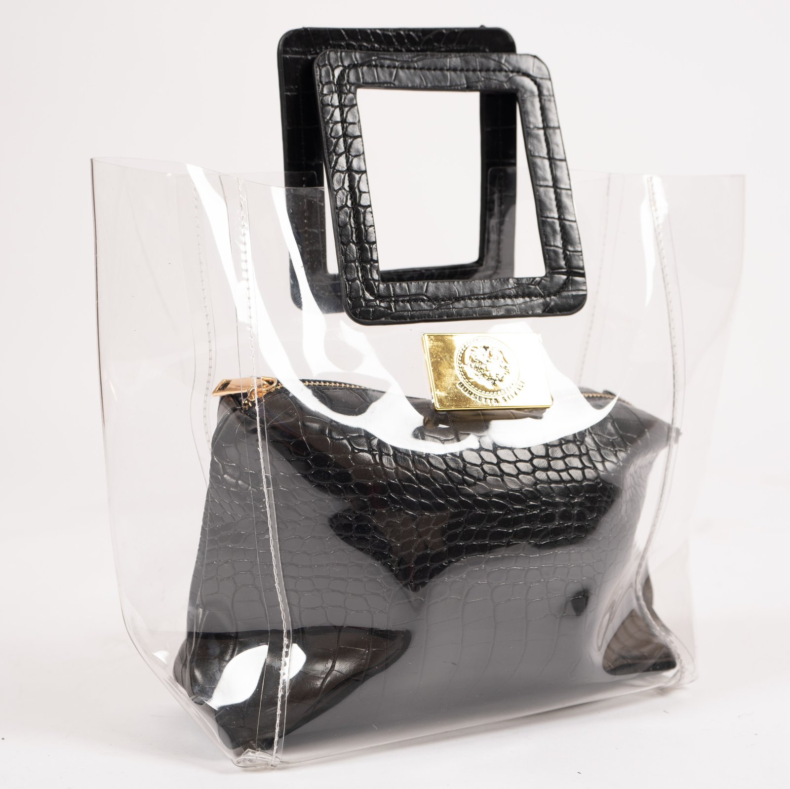 Borsetta Stivali Clear-Bag-Side-1 Borsetta Stivali Classic Bag - Black with Red Suede Interior  